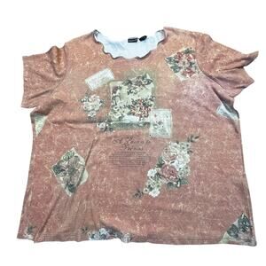 Vintage NorthCrest Women’s 22/24W Floral Graphic Tee Peonies Cottagecore Garden